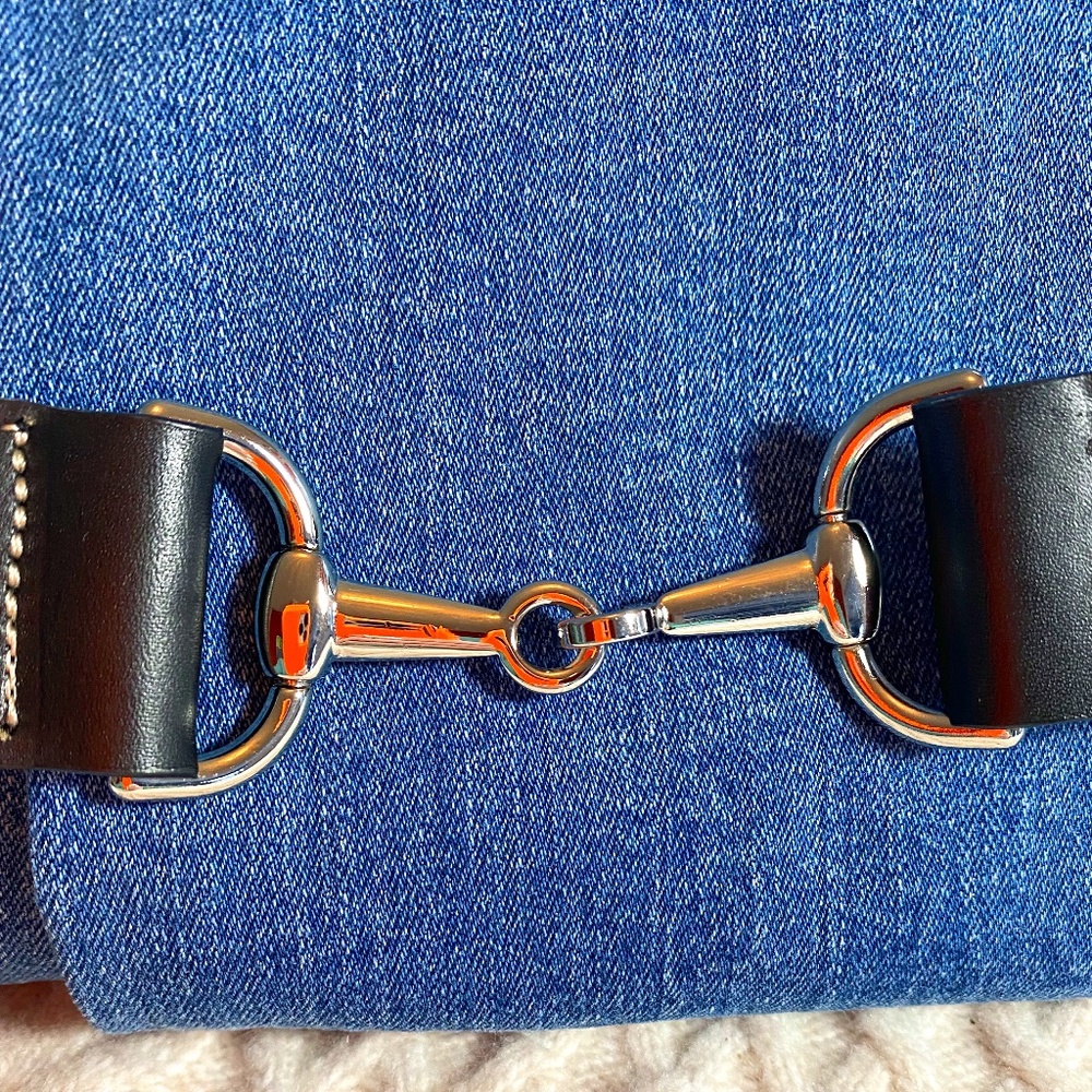 Ann Taylor Loft Black and Silver Harness Belt Up to 29.5"